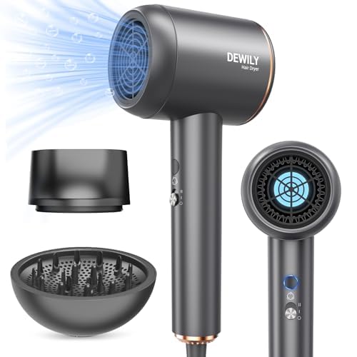 Professionell Föhn Ionen Haartrockner, DEWILY Föhn mit Diffusor Konzentratoren, 1800W Schnelltrocknen Hair Dryer mit 2 Geschwindigkeits und 4 Hitzeeinstellunge, Reisefön für Familie (Grau & Gold)