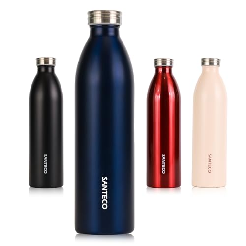 SANTECO Edelstahl Trinkflasche 1L, 100% dicht Thermosflasche 12 h heiß / 24 h kalt, absolut dicht für Schule, Büro, Sport, Outdoor