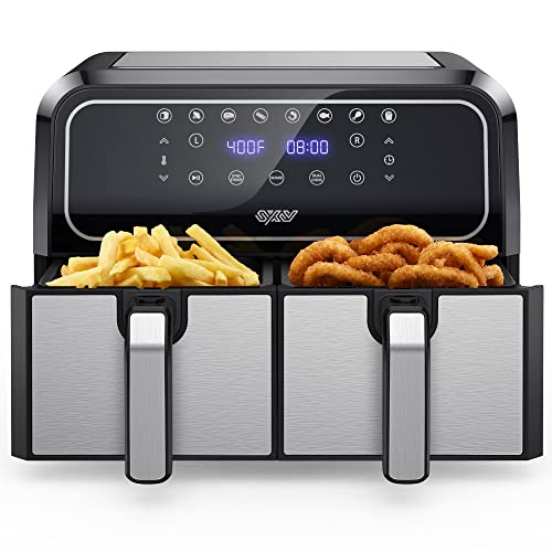 Innsky Dual Zone Heißluftfritteuse 2 Kammernr 8L, 8 Programmen Heissluftfritteuse Doppelt, Airfryer mit 2 Körben, Friteuse Heissluft ohne Öl, Dual Cook, Synchronisieren Fertig Technik, Shake-Modus