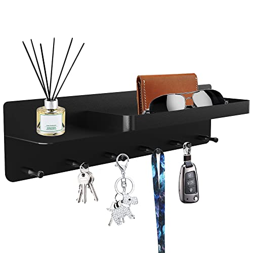 Honsdom Schlüsselbrett mit Ablage, Wand Schlüsselboard mit 6 Haken, Dekorativer Schlüsselhalter Aufhänger für Eingangsbereich, Mudroom, Flur, Küche, Büro-Patent (Schwarz)