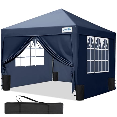 Quictent Pavillon 3x3 Faltpavillon mit 4 Seitenteilen, Wasserdicht Gartenpavillon mit 4 Sandsäcken,Partyzelt Gartenzelt für Fest und Flohmarkt Blau