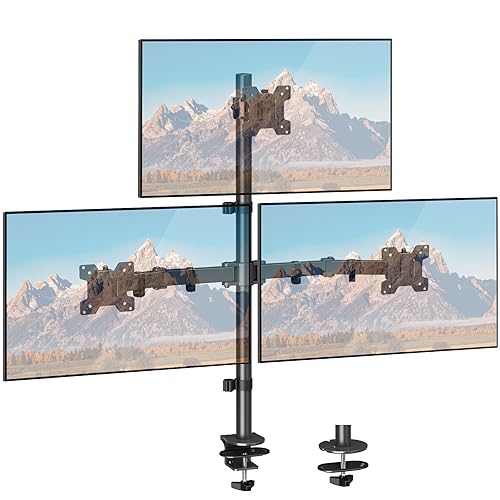 ELIVED Monitor Halterung 3 Monitore für 17-32 Zoll Bildschirme, Dreifach Monitor Arm, Höhenverstellbare Monitorhalterung, 80cm Hohe Stange, max. 8kg pro Arm, VESA 75/100mm, EV4013