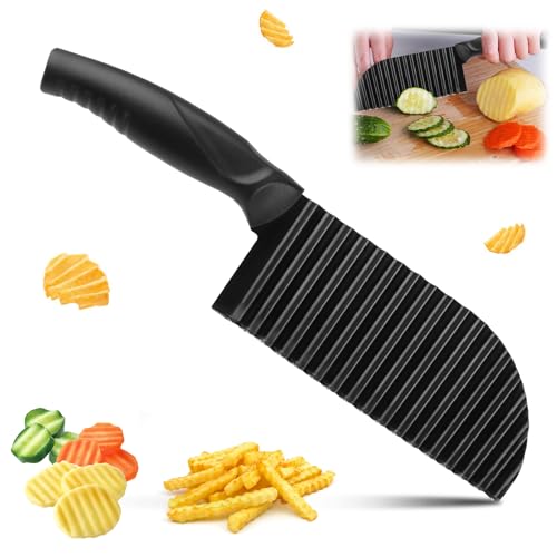Riffelmesser, Wellenschneider für Pommes, Edelstahl Wellenmesser, Wellenmesser Riffelmesser für Pommes, Wellenschnittmesser, Crinkle Cutter, Edelstahl Crinkle Chip Cutter für Gemüse, Pommes, Obst