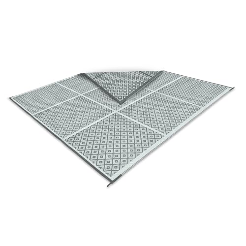BERGER Outdoormatte Square 250 x 250 cm │Zeltteppich Bodenplane │atmungsaktiv, leicht & Wetterfest für Camping, Outdoorteppich Picknickdecke weich, mit Befestigungsschlaufen│Grau/Weiß wendbar