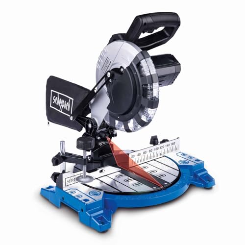 Scheppach Kappsäge- und Gehrungssäge HM210L | Leistung 1500W | Schnitthöhe -/ Breite 60 & 120mm | SägeblattØ 210mm | Sägekopf 45° neigbar nach links | inkl. Laser, Werkstückauflagen & Sägeblattschutz