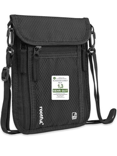 rootful.® Brustbeutel mit RFID-Schutz [HOCHWERTIGE] Brusttasche Umhängebeutel für maximale Sicherheit | Schultertasche für Smartphone, Reisepass, Geldkarten, Bargeld UVM. | Deutsche Markenqualität