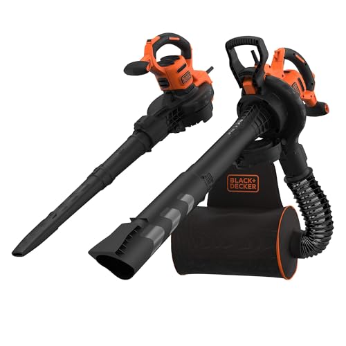 BLACK+DECKER 3-in-1 Elektro Laubsauger Akku & Laubbläser Akku (3.000 Watt, mit Häcksler, 72l Fangsack-Rucksack – hohe Blasgeschwindigkeit & verstellbare Saugleistung, für Terrassen, Wege) BEBLV300