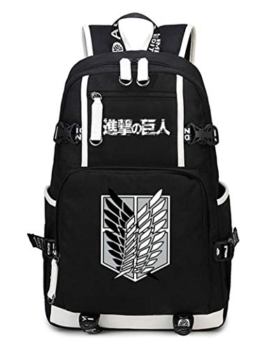 WANHONGYUE Attack on Titan Anime Backpack Schüler Schultasche Laptop Rucksäcke Freizeittasche Daypack Schwarz-5