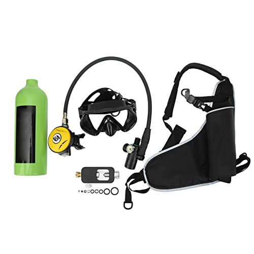 Tbest 1L Tauchflasche, Mini Sauerstoffflasche Tauchen Sauerstofftank Taucher Set Tauchausrüstung mit Taucherbrillen Gurttaschen Adapter, Unterstützt 15-20 Minuten Unterwasseratmung