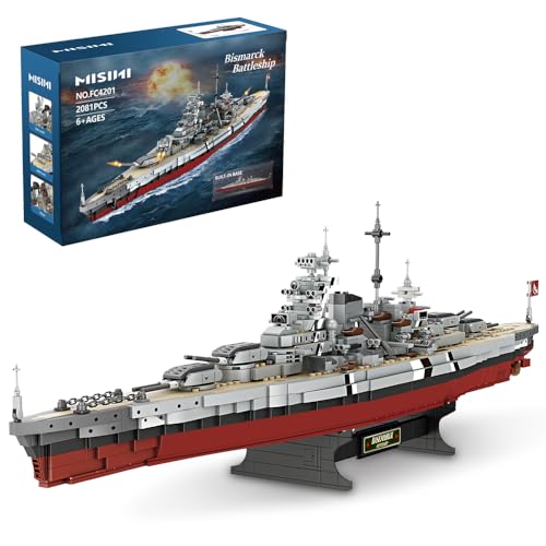 MISINI Technik FC4201 Deutsches Schlachtschiff Bismarck klemmbausteine, 2081 PCS/MOC Groß WWII Deutsches Militär Kriegsschiff Marine-Schlachtschiff Modell für Erwachsene