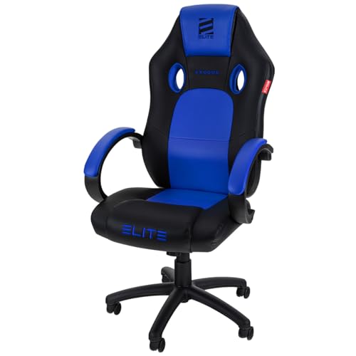 ELITE Gaming Stuhl MG100 Exodus | Ergonomischer Bürostuhl - Schreibtischstuhl - Chefsessel - Sessel - Racing Gaming-Stuhl - Gamingstuhl - Drehstuhl - Chair - Kunstleder Sportsitz (Schwarz/Blau)