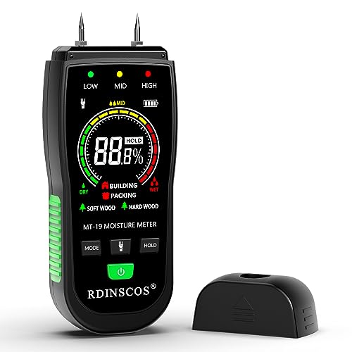 Feuchtigkeitsmessgerät Pin-Typ Holzfeuchtemessgerät mit Farb-LCD-Display Feuchtigkeitsmesser Detector Feuchtigkeitsmesser für Wände,Brennholz,Holz,Baustoffen Feuchtigkeits-Detector