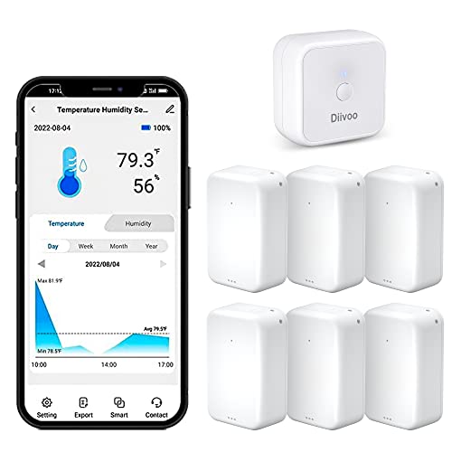 Diivoo Thermometer Innen, Wlan Raumthermometer kompatibel mit Alexa Und App-Benachrichtigung Und Datenspeicherung, Mini Luftfeuchtigkeitsmesser mit Schlüsselbänder für Haus, Büro, Gewächshaus