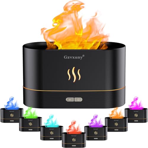 Flammen Aroma Diffuser, Upgrade 7-Farben-Licht Diffuser Ätherische Öle, Luftbefeuchter Humidifier DuftöL Diffuser für Kinder, Zuhause Büro, Raumduft oder Yoga - Wasserlose Abschaltautomatik (Schwarz)