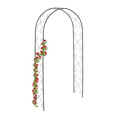 Relaxdays Rosenbogen, Metall, HxBxT: 230 x 120 x 39 cm, Torbogen Garten, stabiler Rankbogen für Kletterpflanzen, schwarz