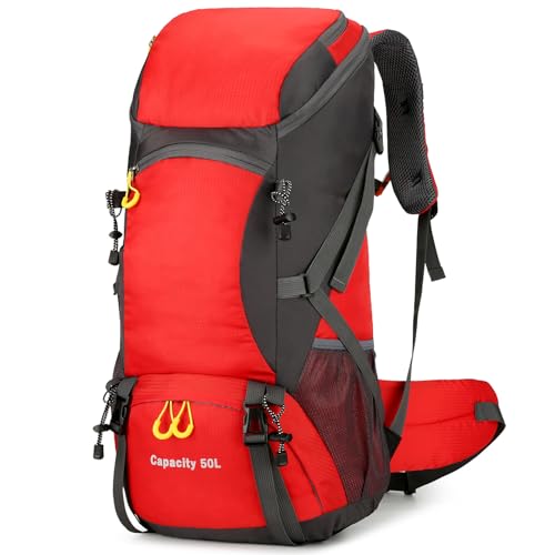 jianyana Wanderrucksack 50L Trekkingrucksack Regenhülle Reiserucksack Wasserdichter Campingrucksack für Wandern Camping Bergsteigen Reisen Sport Herren Damen