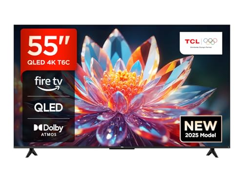 TCL 55T6C 55 Zoll QLED 4K HDR Fernseher, Smart Fire TV mit Dolby Vision & Atmos, HDR10+, Sprachbefehl Funktion & Ask Alexa