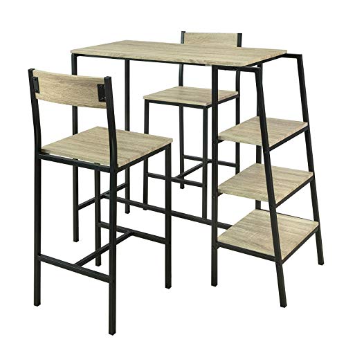 SoBuy OGT16-N Design Bartisch Set 3-teilig Sitzgruppe Stehtisch Bistrotisch Esstisch mit 3 Ablagen Küchentisch mit 2 Stühlen