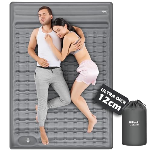 HiiPeak Isomatte 12cm Verdicktes, Isomatte selbstaufblasend 2 Personen 140x200, luftmatratze Camping doppelt iso campingmatte für Zelt Ultraleicht mit kopfkissen