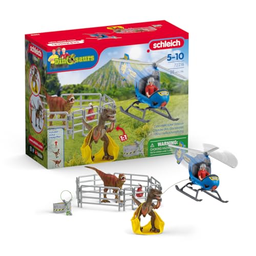 schleich DINOSAURS | Dino Helikopterrettung 72216 | Dinosaurier Set inkl. Hubschrauber, Flynn, 2 Dinos & Zubehör | tolles Geschenk für Kinder | Spielzeug ab 5 Jahren | 28 Teile | exklusiv bei Amazon