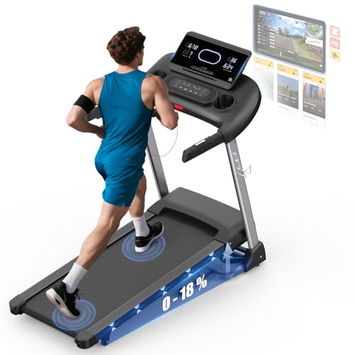 Kitopa Laufband für Zuhause, Laufband bis 7PS und 20 km/h, Profi Große Lauffläche Laufband mit 18 Steigung, Lauffläche Laufband Klappbar mit interaktivem LCD-Display & Bluetooth, bis 160KG