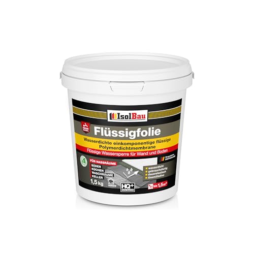 Isolbau Flüssigfolie - Dichtfolie für Bad, Duche & Küche - Lösemittelfreie, wasserdichte Abdichtung Dichtmasse auf Wasserbasis - 1,5 kg