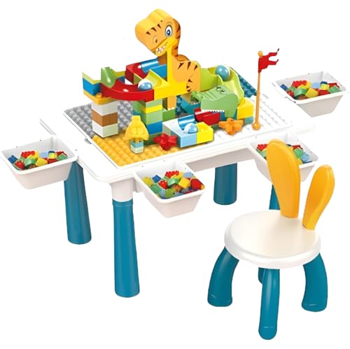 Kadii Bausteine Spieltisch Spielset mit Aufbewahrung Kinder Geschenk 6in1 für Jungen und Mädchen ab 3 Jahre (104 Set)