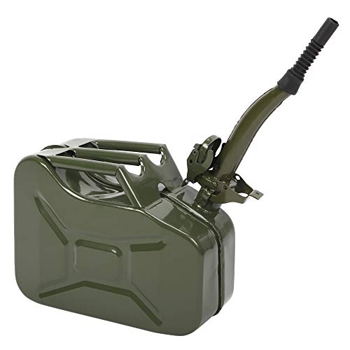 LEADZM 5/10 Liter Benzinkanister Kraftstoffkanister Metall Stahlblech Kraftstoff Kanister mit Ausgießer flexibel, Grün (10 L)