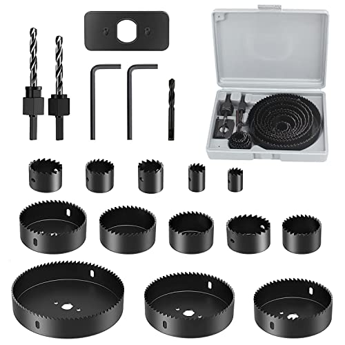19 Stück Lochsäge Set, Sägeblattgröße 19-127 mm, mit Sechskantschlüssel, Gestänge, Montageplatte und Bohrer Lochsägen Set, für Bohren von Löchern in Edelstahl, Leichtmetall, Holz, PVC, Kunststoff