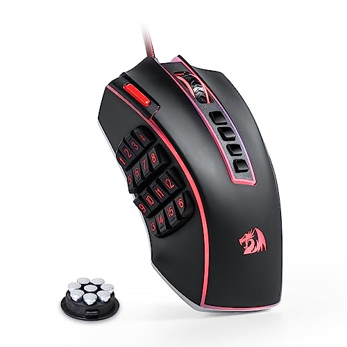 Redragon M990 MMO Gaming Maus, 32000 DPI Hochpräzise kabelgebundene RGB Maus mit 23 programmierbaren Tasten, 16 seitlichen Makrotasten, Softwareunterstützung, Aluminiumbasis
