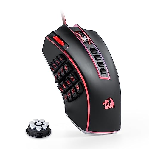 Redragon M990 MMO Gaming Maus, 32000 DPI Hochpräzise kabelgebundene RGB Gamer Maus mit 23 programmierbaren Tasten, 16 seitlichen Makrotasten, Softwareunterstützung, Aluminiumbasis