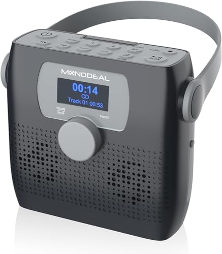 NEU 2024 Tragbarer CD Player mit Radio FM, MONODEAL Bluetooth Boombox CD Player mit Lautsprecher, Wiederaufladbar CD Player Tragbar mit UKW-Radio, Lautsprecher, Sleep Timer