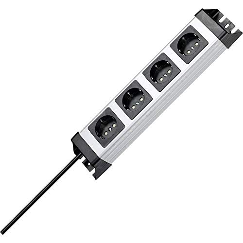 Kopp Powerversal Steckdosenleiste 4-Fach, 1,40 m Zuleitung, 3600W/16A, 90° gedrehte Anschlüsse, Mehrfachsteckdose mit Schutzkontakt, Wandmontage, ohne Schalter, Farbe Silber-Schwarz, 226120010