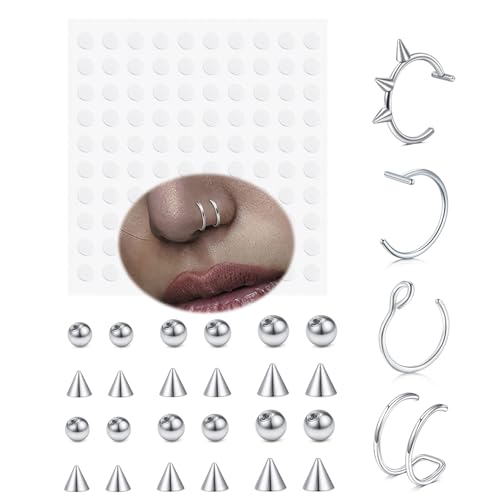 QSKISS Fake Nasenpiercing Fake Augenbrauenpiercing Fake Lippenpiercing Labret Piercing Fake Schlangenbisse Fake Piercing Nase Mit 100pcs Aufkleber Non-Piercing Piercing Körperschmuck