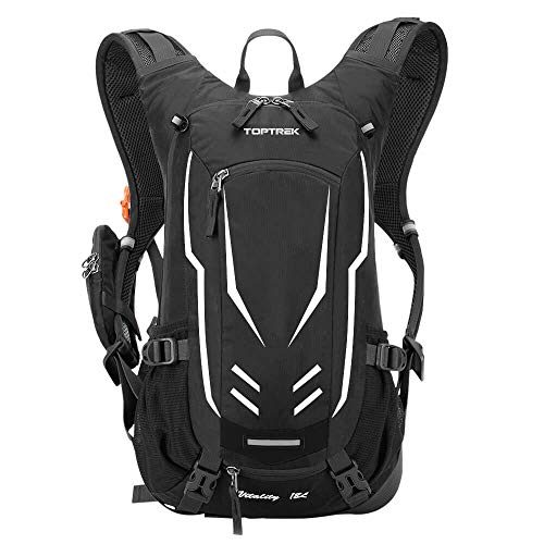 Toptrek Fahrradrucksack 18L Ultraleicht Fahrrad Rucksäcke mit Regenschutz und Helmabdeckung Trinkrucksack Wasserdicht Radsport Rucksack Sportrucksack Hydration Rucksack für Herren MTB(Schwarz)