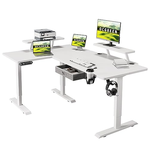 OCGREEN Elektrisch höhenverstellbarer Stehpult, Splice Board Home Office Computer Stehtisch Ergonomischer Schreibtisch mit Monitorablage (Weiß, 160 L)