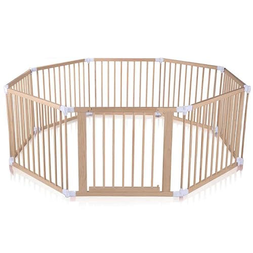 Baby Vivo XXL Laufgitter Laufstall Baby Absperrgitter Krabbelgitter Schutzgitter für Kinder aus Holz mit Tür - individuell verstellbar - 8 Elemente PREMIUM Weiß