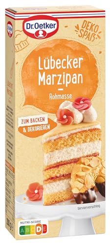 Dr. Oetker Lübecker Marzipan Rohmasse, 5 x 200 g, Marzipan-Rohmasse mit 53% Mandeln, zum Backen und Dekorieren von Torten, Kuchen & Gebäck, Qualität aus Lübeck, vegan