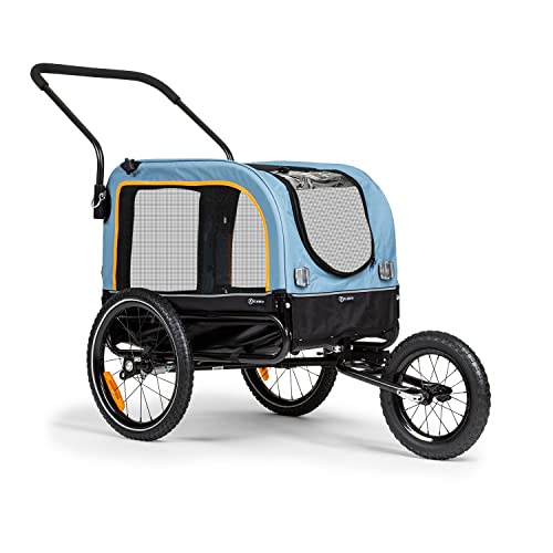 KLARFIT Corgi 2-in-1 Fahrradanhänger & Hundebuggy - Fahrradanhänger Hunde mit maximaler Belastbarkeit von 30kg, pulverbeschichteter Stahlrahmen, inkl. Warnwimpel, 600D Oxford Canvas, blau