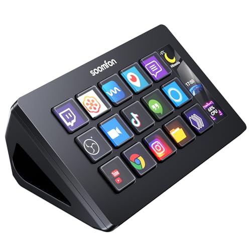SOOMFON Control Deck V2024, Stream Controller mit 15 anpassbaren LCD Makrotasten, auslösen von Aktion in Apps und Software wie OBS, Twitch, YouTube und mehr, Mac & PC, für Live-Streaming & Editing