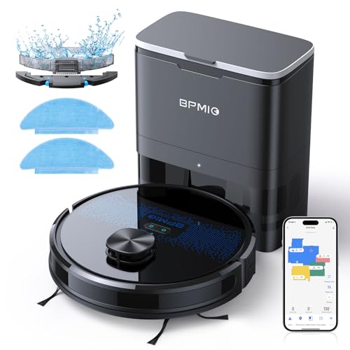 BPMIO Saugroboter mit Absaugstation und Wischfunktion, 4000Pa Staubsauger Roboter mit Lasernavigation, Roboterstaubsauger mit WiFi/App/Alexa, APP Steuerung, Ideal für Tierhaare, Teppich, Hartboden