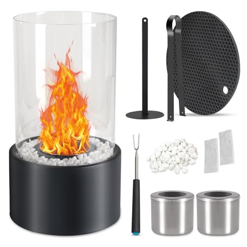 Domigard Tischkamin, Bioethanol Tischkamin, Tischfeuer Ethanol mit Dekosteine und 2 Brennkammern, Tischfeuer Outdoor für Balkon Dekor Gartendeko
