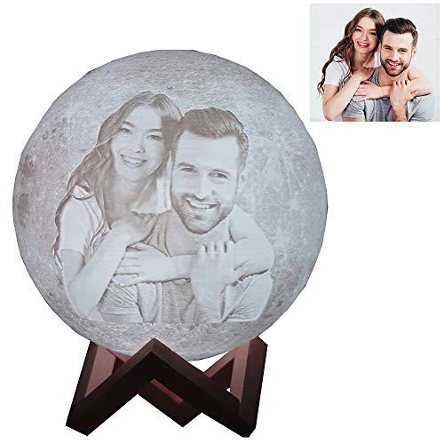 Q&K Personalisierte Fototext Benutzerdefinierte Mondlampe Nachtlicht 3D-Druck Wiederaufladbare Lampe LED Mondlicht Jetzt angepasst Kinder Kinderzimmer dekorativ für Ehemann Mutter Sohn (10cm)