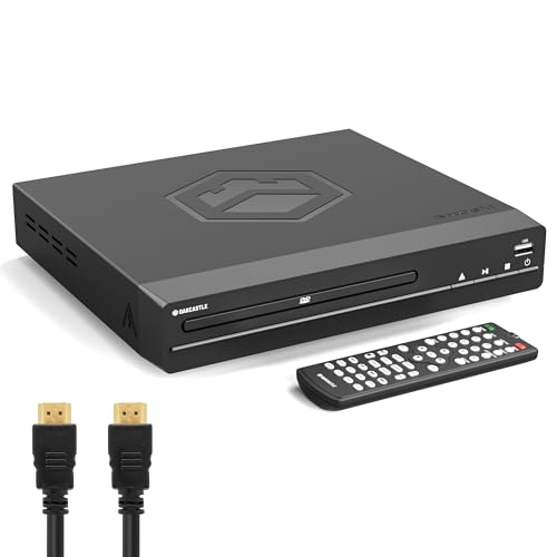 HDMI DVD Player für TV | Kompakt DVD Spieler mit USB, CD & MP3 Wiedergabe | 1080P Region Frei DVD-Spieler für Fernseher | HDMI Kabel, RCA Kabel & Fernsteuerung Inklusive | OAKCASTLE DVD100