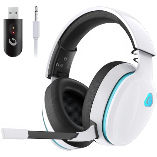 Gvyugke 2,4 GHz Wireless Gaming Headset für PC, PS4, PS5, Mac, Switch, Bluetooth Kabelloses Kopfhörer mit abnehmbarem Mikrofon mit Geräuschunterdrückung, 3,5 mm Kabelmodus für die Xbox-Serie