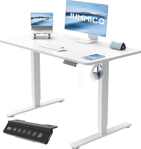 JUMMICO Höhenverstellbarer Schreibtisch mit USB-Ladeanschluss,Schreibtisch Höhenverstellbar Elektrisch, Steh-Sitz Tisch Stehpult Verstellbarer Computertisch,Standing Desk,100 x 60 cm, Weiß