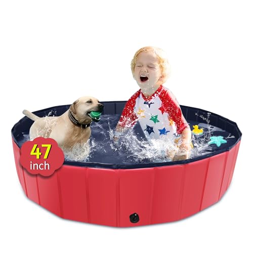 CACSPS Faltbarer Hundepool, 120 x 30,5 cm, Kinderpool mit Hartplastik, rutschfeste Hundebadewanne für den Außenbereich, Hinterhof, zusammenklappbarer Hundepool für Kinder, Hunde, Haustiere (rot)