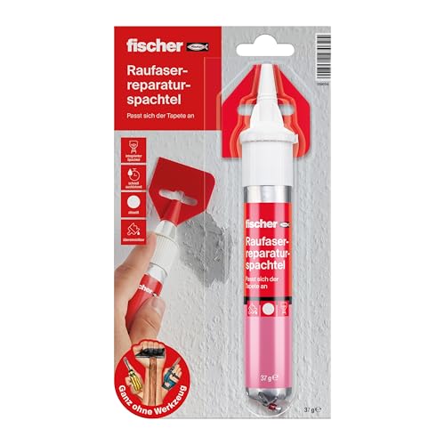 fischer Raufaserreparaturspachtel, 70 ml, Spachtelmasse mit Raufaserkörnung für Risse & Löcher, Masse zum Ausbessern raufasertapezierter Wände, Reparaturspachtel in Altweiß