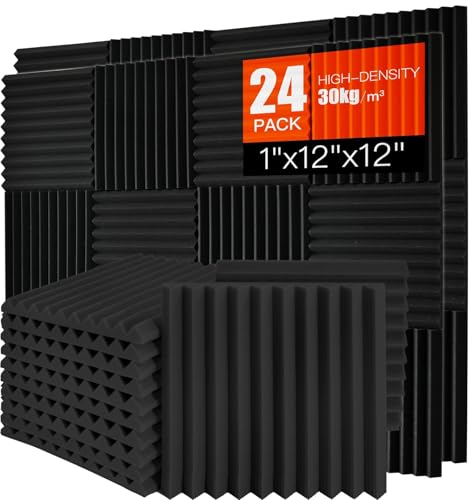 Saiqiang 24 Stück Akustikschaumstoff, Akustikschaumstoff Platten Wand Schalldämmung Akustikpaneele Schallschutzmatte Hoher Dichte Schaumstoffplatte 30 x 30 x 2.5 cm