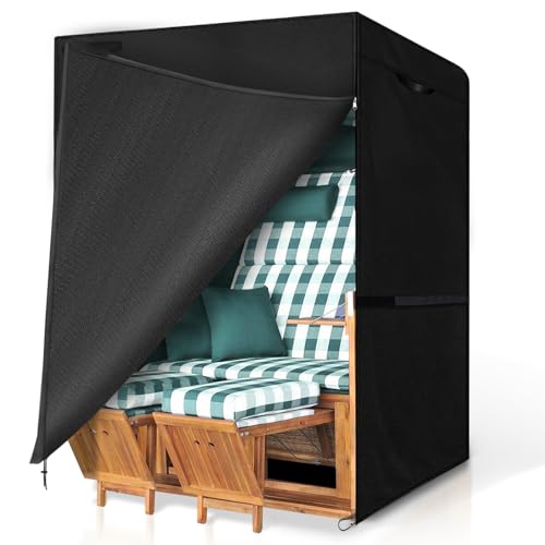 GARPROVM Strandkorb Schutzhülle Winterfest, Strandkorbhülle Winterfest 135x105x175/140cm Strandkorb Abdeckung Outdoor, 420D Oxford Gewebe Wasserdicht Winddicht Staubdicht Wetterfest